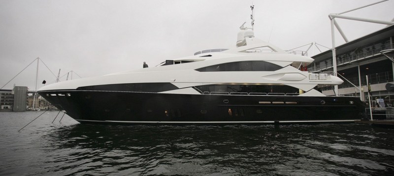 LONDON - JANUARY 05: The largest British built 37 metre tri-deck yacht, The Snapper, is moored at the quayside next to the ExCel exhibition centre at the Boat Show on January 5, 2007 in London. The Boat show runs for ten days and has over 1000 boats on display. (Photo by Peter Macdiarmid/Getty Images)