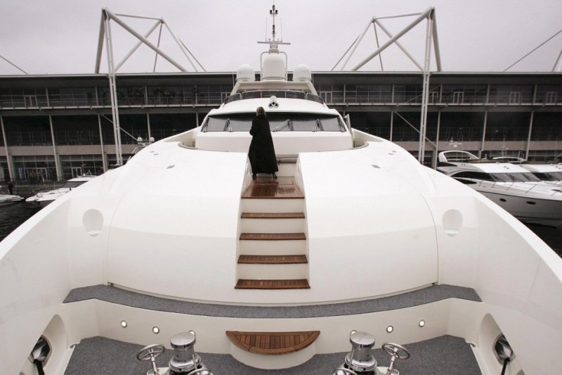 LONDON - JANUARY 05: A visitor walks around the deck of the largest British built 37 metre yacht, The Snapper, at the Boat Show on January 5, 2007 in London. The Boat show runs for ten days and has over 1000 boats on display. (Photo by Peter Macdiarmid/Getty Images)