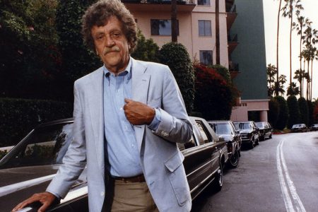 1990 file photo of author Kurt Vonnegut visiting at the Beverly Hils Hotel, promoting his new book tha deals with the environment.  (Photo by Al Seib/Los Angeles Times via Getty Images)