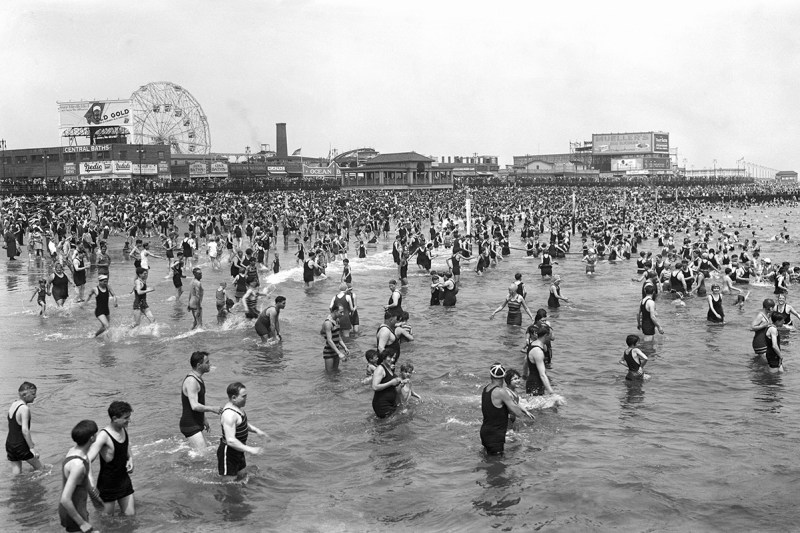 (Original Caption) 1928- Brooklyn, NY: Beach scene at Coney Island. SEE NOTE