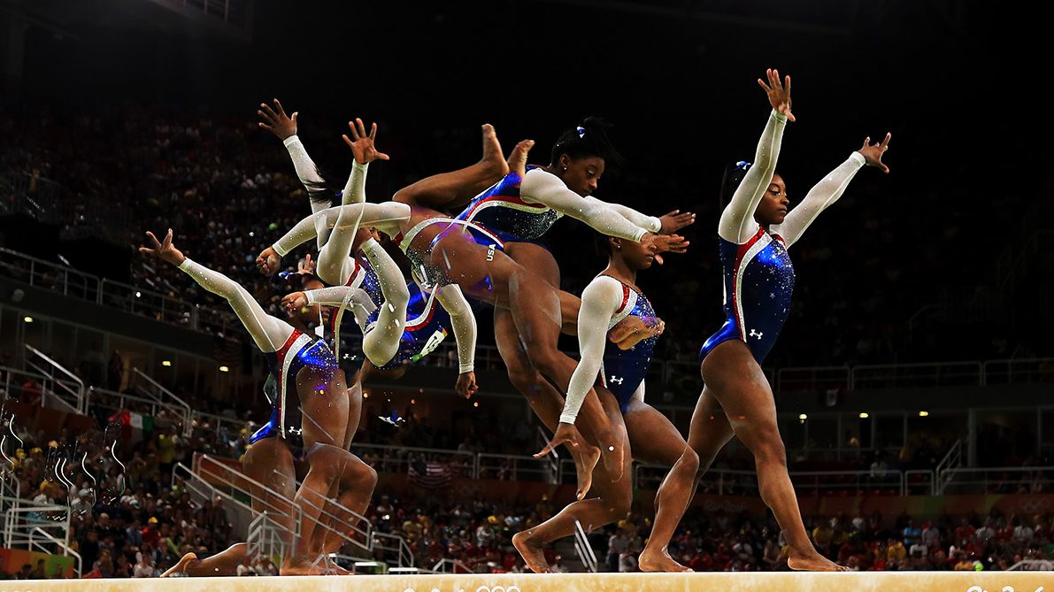 Simone Biles of the United States competes on the balance beam during the Women's Individual All Around Final on Day 6. (Mike Ehrmann/Getty Images)