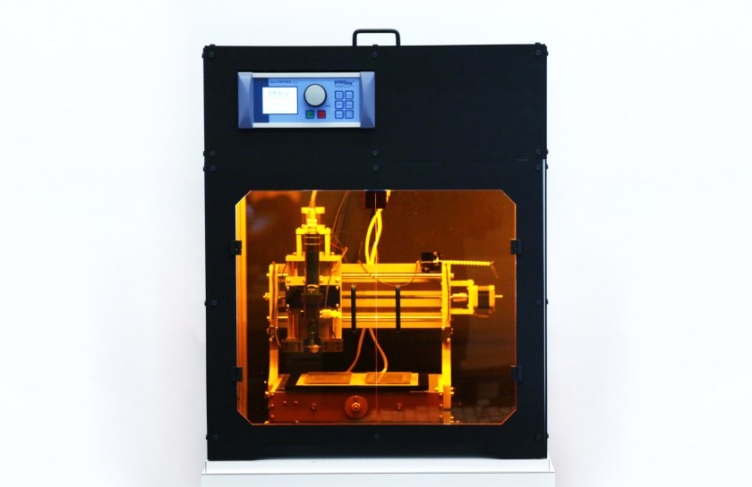 Bioprinter customized specifically for Natto cell printing and bio-hybrid film production. (MIT Media Lab) 