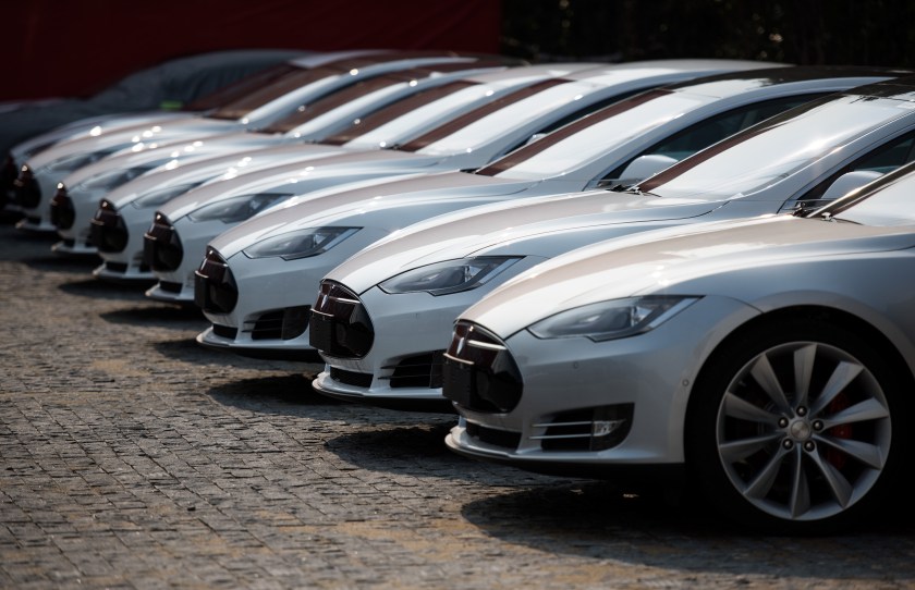 Tesla Model S vehicles parked outside a car dealership in Shanghai. Serial entrepreneur Elon Musk has launched spacecraft into orbit, but popularizing his Tesla electric cars in China is proving to be tougher than rocket science. (Johannes Eisele/AFP/Getty Images)