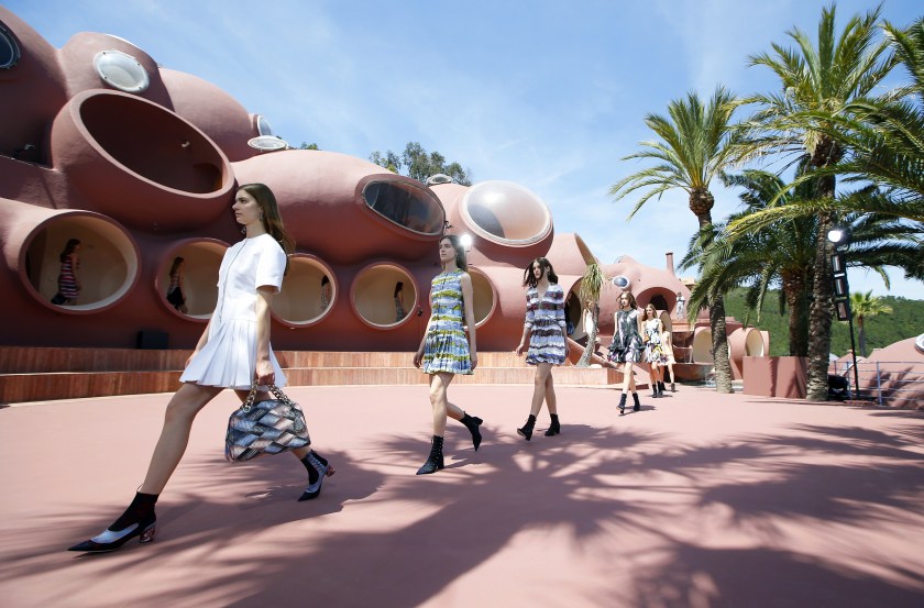 Models present creations by Belgian fashion designer Raf Simons during the Dior 2016 cruise collection show, on May 11, 2015 at the Palais Bulle in Theoule-sur-Mer, southeastern France. (Valery Hache/AFP/Getty Images)