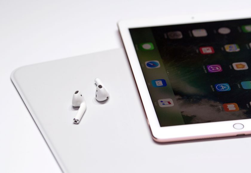 A pair of wireless AirPods are seen during a media event at Bill Graham Civic Auditorium in San Francisco, California on September 07, 2016. (Josh Edelson/Getty Images)