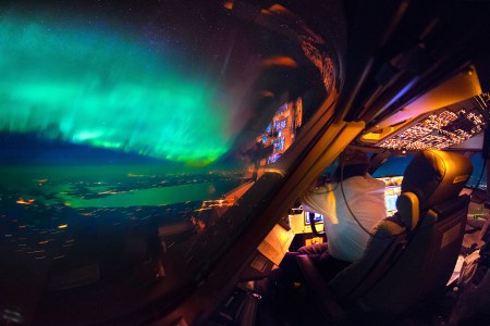  An amazing view of the Northern Lights from the cockpit. (Christiaan van Heijst Daan Krans/Caters News)