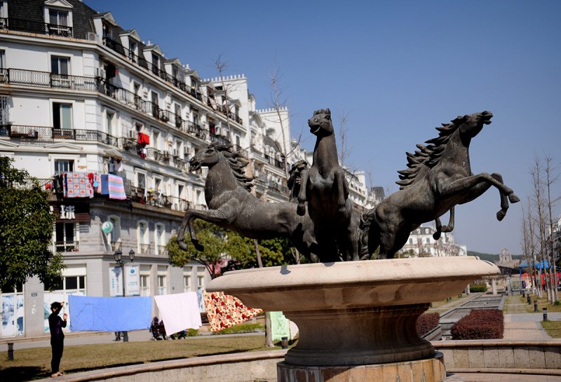 HANGZHOU, CHINA - MARCH 21: (CHINA OUT) A general view of Tianducheng residential community, also known as a knockoff of Paris, on March 21, 2014 in Hangzhou, China. Tianducheng is developed by Zhejiang Guangsha Co. Ltd.. The construction began in 2007 with a replica of the Eiffel Tower and Parisian houses, and it is expected to be completed by 2015. (Photo by VCG/VCG via Getty Images)