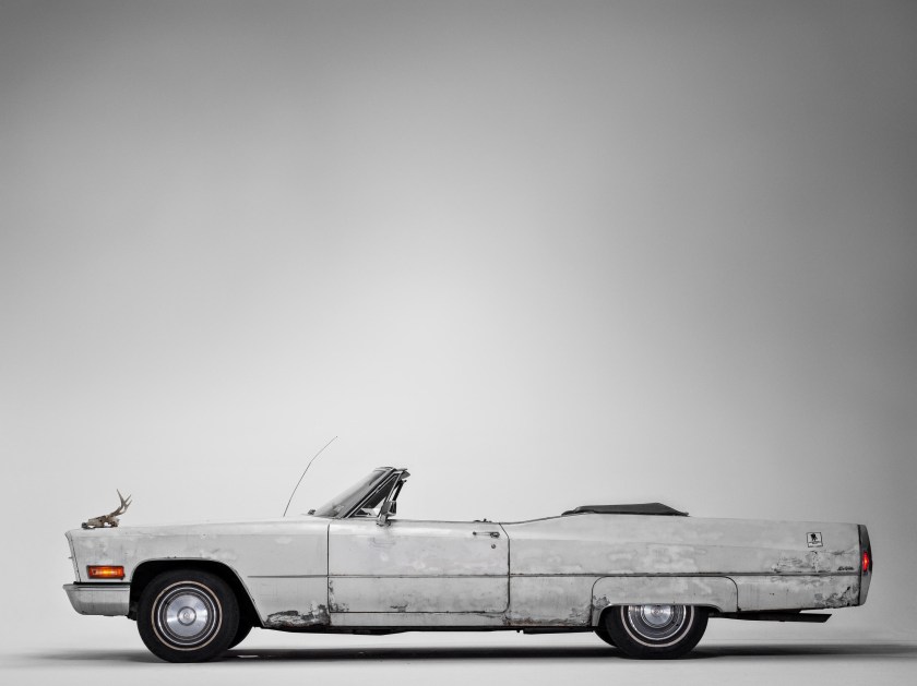 James Gandolfini’s 1970s Cadillac automobile. Purchased from a crew member of The Sopranos in 2004, Gandolfini often drove through the streets of Manhattan or the Jersey Shore, smoking a cigar with the top down. After his death, when his family was asked to choose his favorite possession for a magazine article, they picked “the Cadillac.” (Henry Leutwyler) 