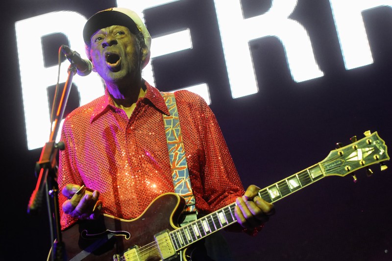 MOSCOW, RUSSIA - OCTOBER 20: Singer Chuck Berry performs at the Izvestia Hall on October 20, 2013 in Moscow, Russia. (Photo by Yuri Martianov/Kommersant via Getty Images)