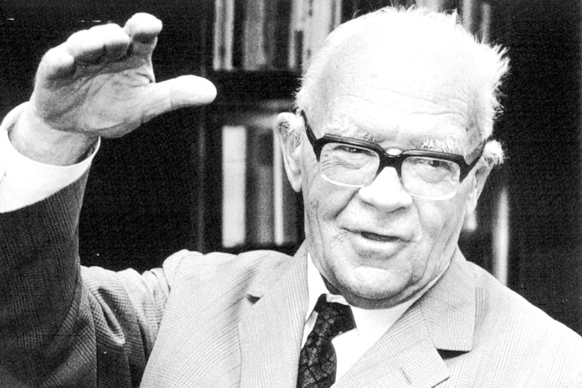 Professor Georg Wittig, West Germany co-winner of the 1979 Nobel Prize for chemistry, gestures as he tells newsmen that he was completely surprised by the award. Wittig shares the chemistry prize with American Herbert C. Brown. (Bettmann/Contributor/Getty Images)