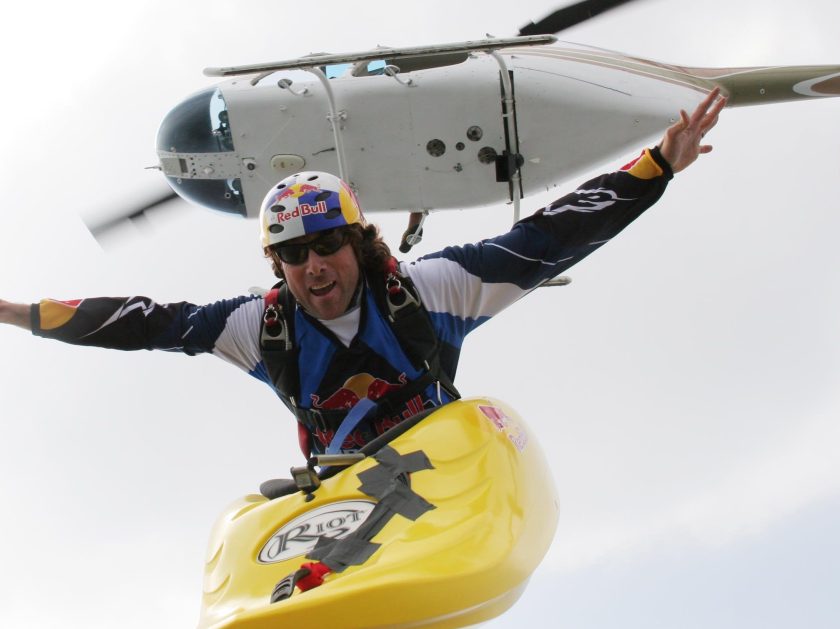 Skyaker Miles Daisher 'Skyaks' out of a helicopter in Mexico. Danger man Miles Daisher casts a bizarre image paddling across the sky - 13,000 feet up in a kayak. The daredevil has turned extreme sport skydiving on its head after deciding to jump out of a plane in equipment normally used only in water - giving birth to 'skyaking'. (John Charles Colclasure / Barcroft Media / Getty Images)