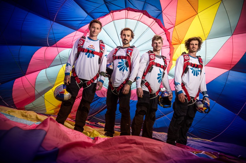 Georg Lettner, Marco Waltenspiel, Marco Fuerst and Dominic Roithmair pose for a portrait during the Red Bull Megaswing 2016 in Fromberg, Austria on July 6, 2016. (Philip Platzer/Red Bull Content Pool)