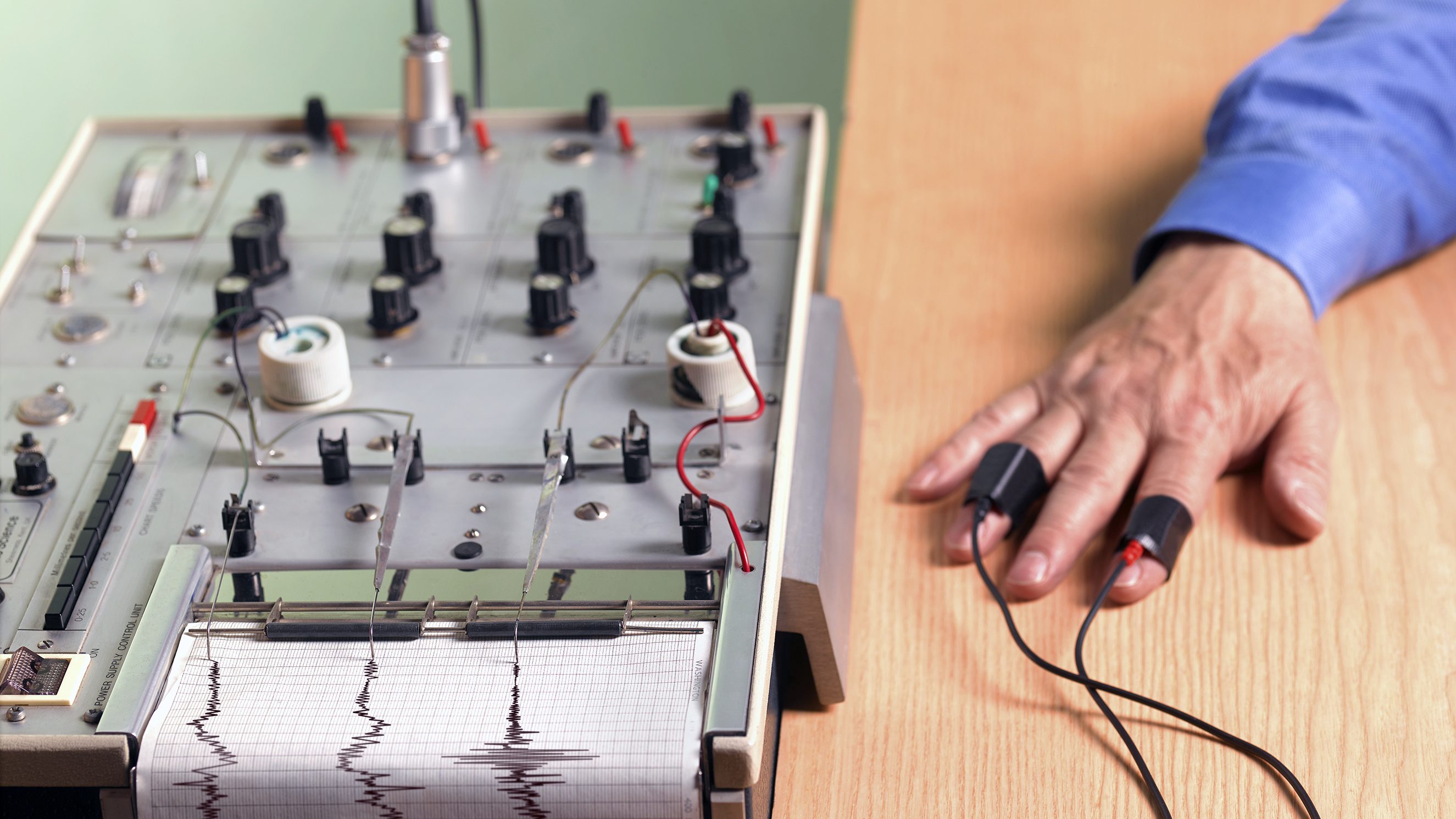 Man undergoing polygraph, or lie detector, test. (Getty Images)