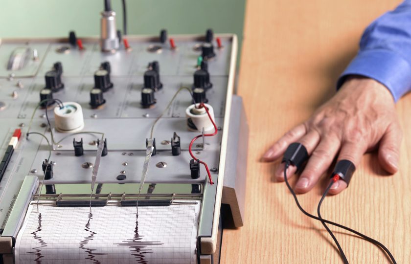 Man undergoing polygraph, or lie detector, test. (Getty Images)