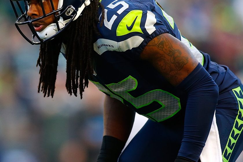 Richard Sherman #25 of the Seattle Seahawks lines up on defense against the Green Bay Packers at CenturyLink Field on September 4, 2014 in Seattle, Washington. (Jonathan Ferrey/Getty Images)