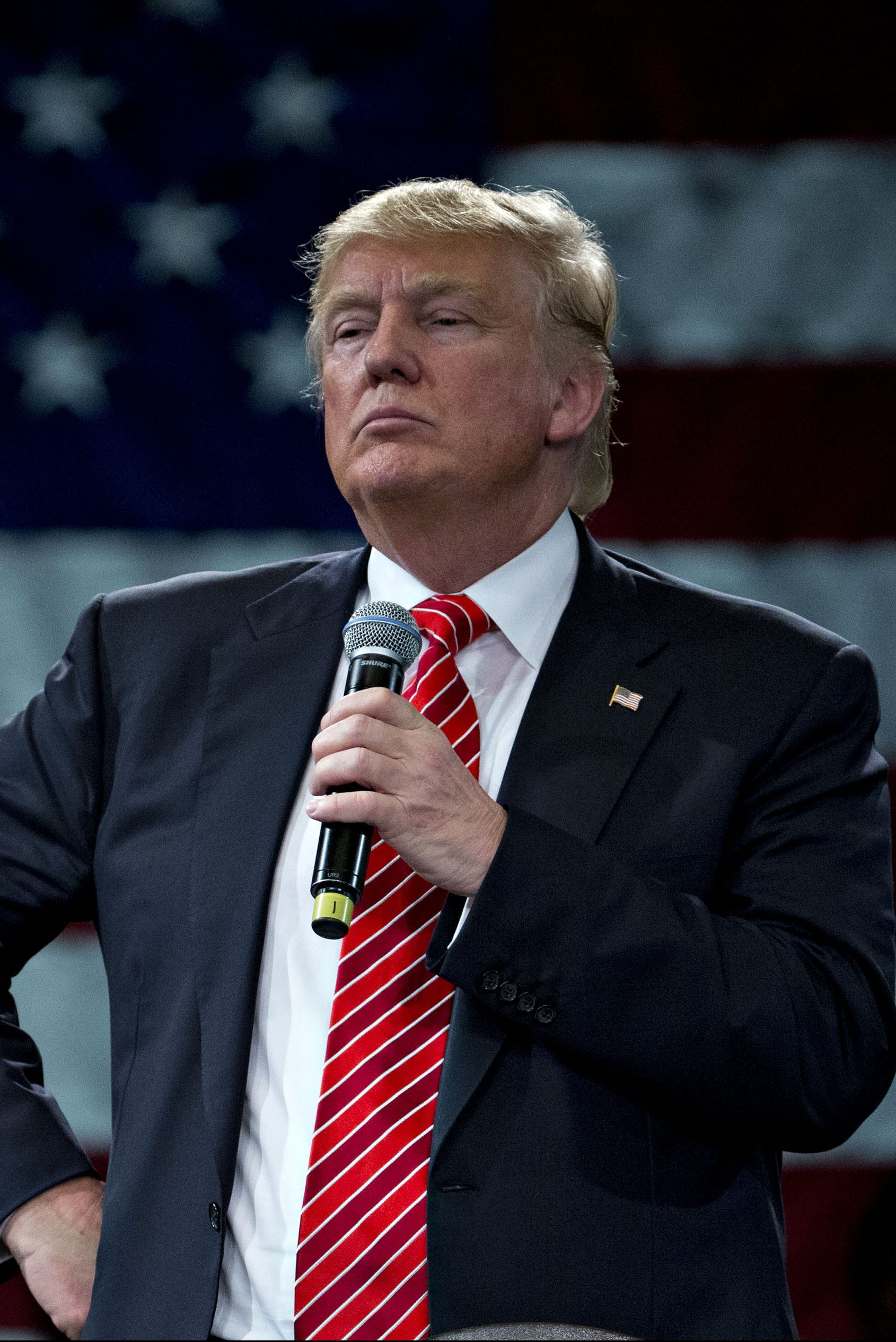 Donald Trump, then-candidate and current president-elect surveying the crowd at a town hall event in Tampa, Florida, in March earlier this year. (Andrew Harrer/Bloomberg via Getty Images)