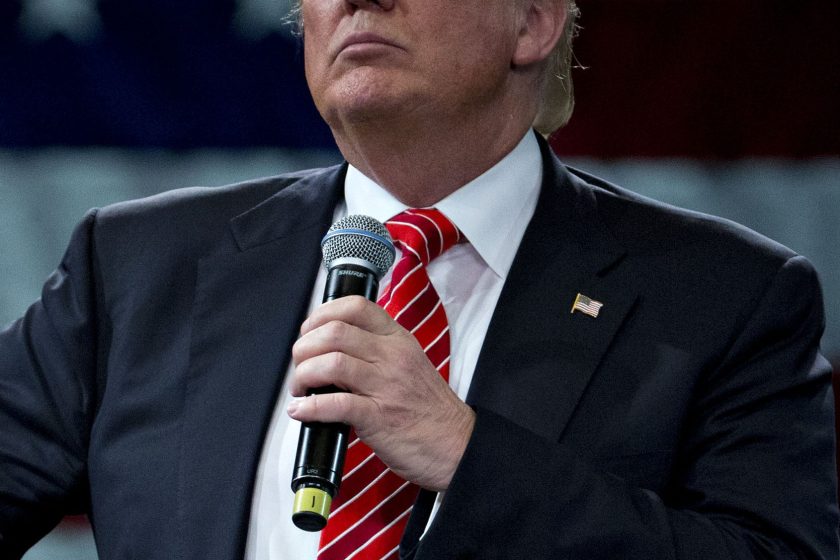 Donald Trump, then-candidate and current president-elect surveying the crowd at a town hall event in Tampa, Florida, in March earlier this year. (Andrew Harrer/Bloomberg via Getty Images)