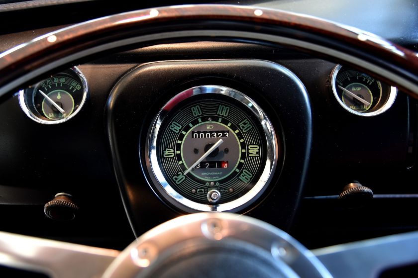 A picture shows the counter on the dashboard of a vintage Volkswagen restored by the "T1 specialist" team, on November 3, 2016 at the garage Nucci in Florence. (Alberto Pizzoli/AFP/Getty Images)