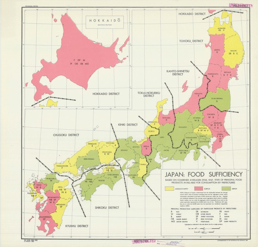 The distribution of food supplies in Japan shortly before its surrender at the end of World War Two. (Central Intelligence Agency)