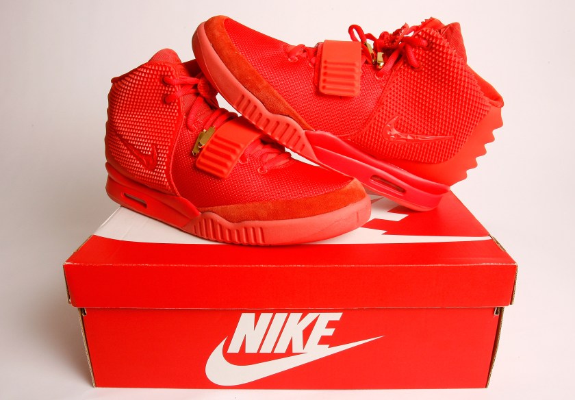 A detailed view of the Nike Air Yeezy 2 "Red October" sneaker on February 27, 2014 in New York City. The Kanye West collaboration is presently reselling for thousands of dollars .  (Mike Lawrie/Getty Images)