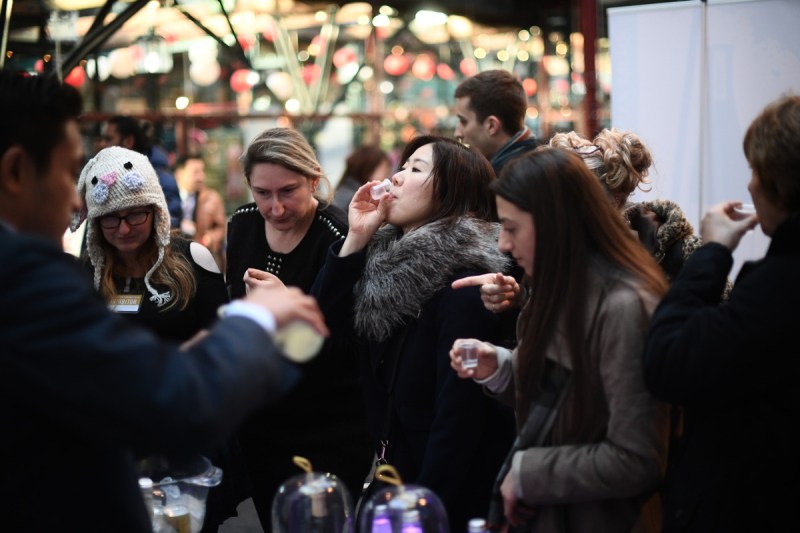 Visitors sample sake at the Hyper Japan Christmas Market on November 25, 2016 in London, England (Carl Court/Getty Images)