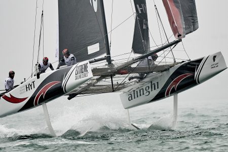 Alinghi performs during the Extreme Sailing Series Act 2 in Qingdao, China on May 2, 2016. (Lloyd Images/ Extreme Sailing Series / Red Bull Content Pool)