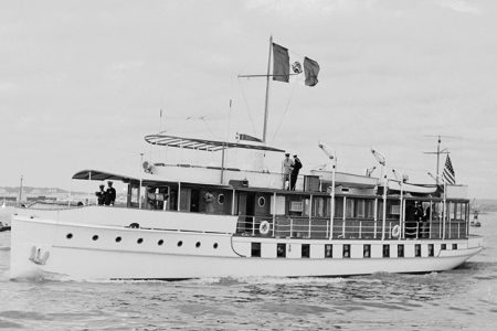 View of the United States presidential yacht, the USS Sequoia, on the Potomac River during a state visit by the President of Mexico Adolfo Lopez Mateos, New York, October 1959. (Photo by Al Fenn/The LIFE Picture Collection/Getty Images)