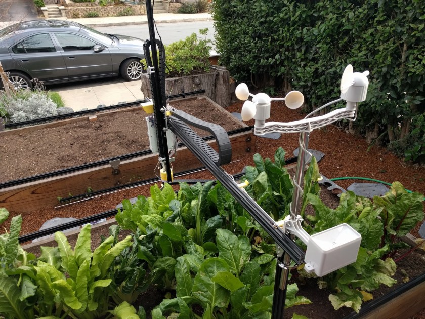 Genesis outfitted with a weather monitor for more accurate farming. (Courtesy Farmbot)