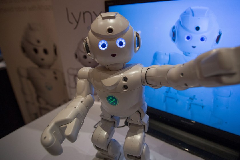 A Lynx robot toy by UBTECH Robotics dances at ShowStoppers during the 2017 Consumer Electronic Show (CES) in Las Vegas, Nevada on January 5, 2017. (David McNew/AFP/Getty Images)