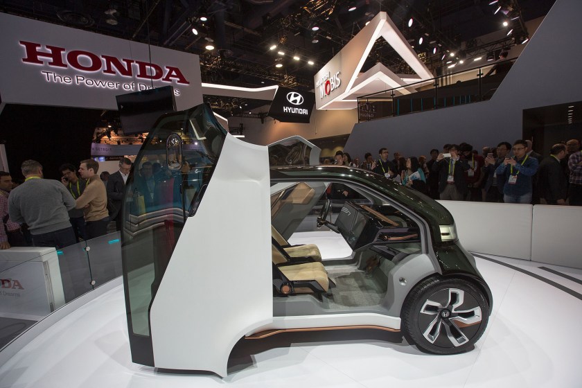 The new Honda NeuV concept vehicle is displayed during CES at the Las Vegas Convention Center in Las Vegas, Nevada, January 5, 2017. (David McNew/AFP/Getty Images)