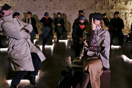 People wear virtual reality devices during a visit at the Domus Aurea, built by Roman Emperor Nero in 64 A.D. and later buried by Emperor Trajan in Rome, Italy on January 31, 2017. (Reuters/Max Rossi)