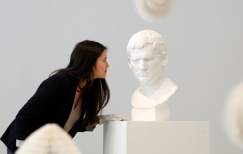 Klein Sun Gallery hosts Chinese artist Li Hongno's "Tools of Study" exhibition displaying stretchy paper sculptures formed as marble sculptures on January 23, 2014 in New York City. (Bilgin Sasmaz/Anadolu Agency/Getty Images)