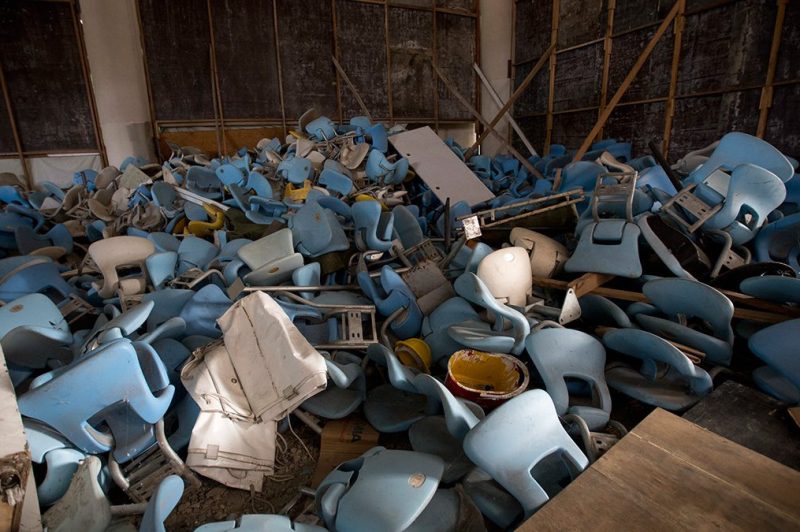 This Feb. 2, 2017 photo shows seats jumbled in a pile inside Maracana stadium in Rio de Janeiro, Brazil. (Silvia Izquierdo/AP Photo)