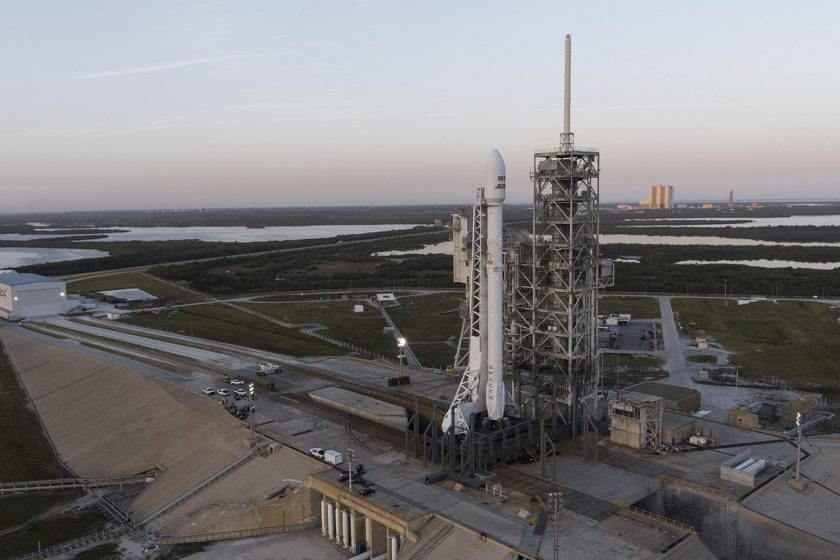 The Falcon 9 rocket at Launchpad 39A at the Kennedy Space Center in Cape Canaveral, Florida on March 30, 2017. (SpaceX via Flickr)