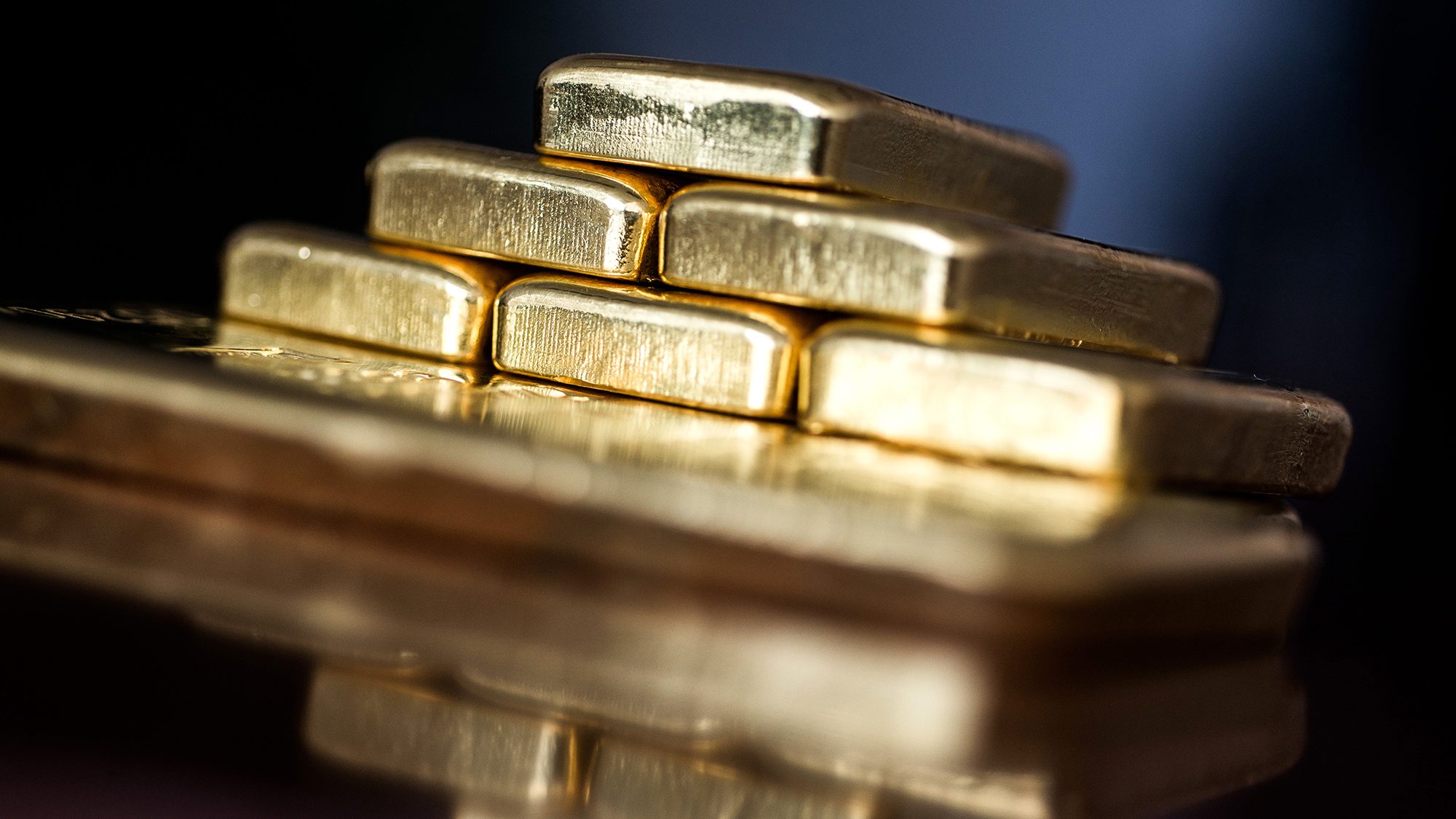 Two hundred and fifty gram gold bars sit stacked in this arranged photograph at Solar Capital Gold Zrt. in Budapest, Hungary, on Thursday, March 10, 2016.  (Akos Stiller/Bloomberg via Getty Images)