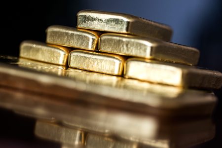 Two hundred and fifty gram gold bars sit stacked in this arranged photograph at Solar Capital Gold Zrt. in Budapest, Hungary, on Thursday, March 10, 2016.  (Akos Stiller/Bloomberg via Getty Images)