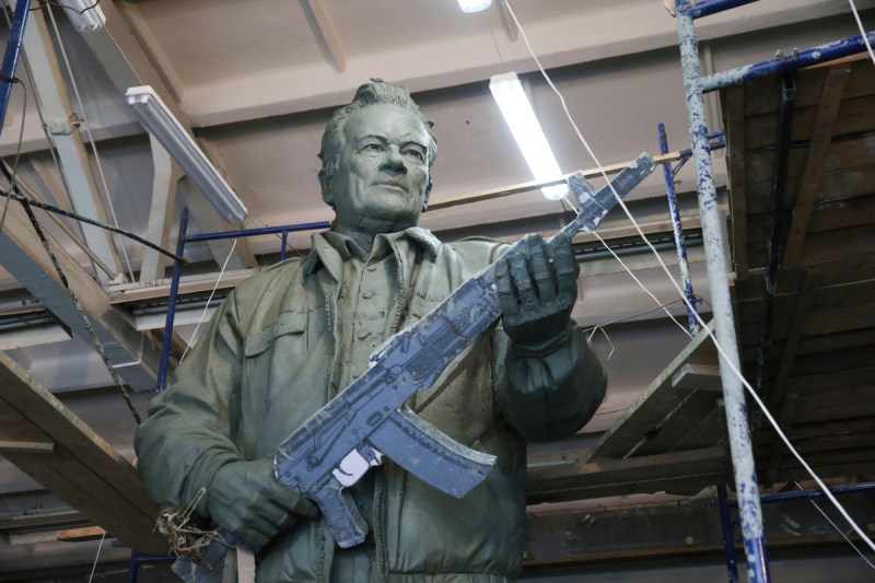 A statue of Mikhail Kalashnikov, designer of the Kalashnikov rifle, by sculptor Salavat Shcherbakov (Valery SharifulinTASS via Getty Images)