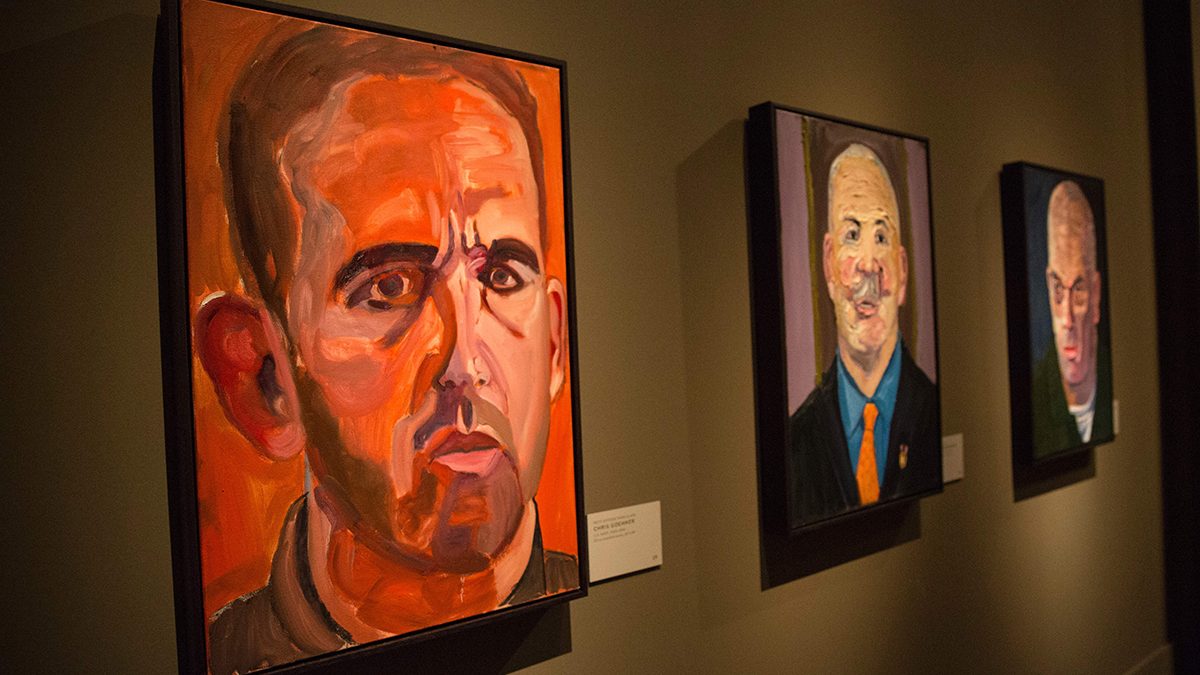 Paintings of wounded US military veterans painted by former US President George W. Bush hang in "Portraits of Courage", a new exhibit at the George W. Bush Presidential Library and Museum in Dallas, Texas, on February 28, 2017.
(Laura Buckman/AFP/Getty Images)