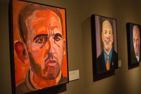 Paintings of wounded US military veterans painted by former US President George W. Bush hang in "Portraits of Courage", a new exhibit at the George W. Bush Presidential Library and Museum in Dallas, Texas, on February 28, 2017.
(Laura Buckman/AFP/Getty Images)