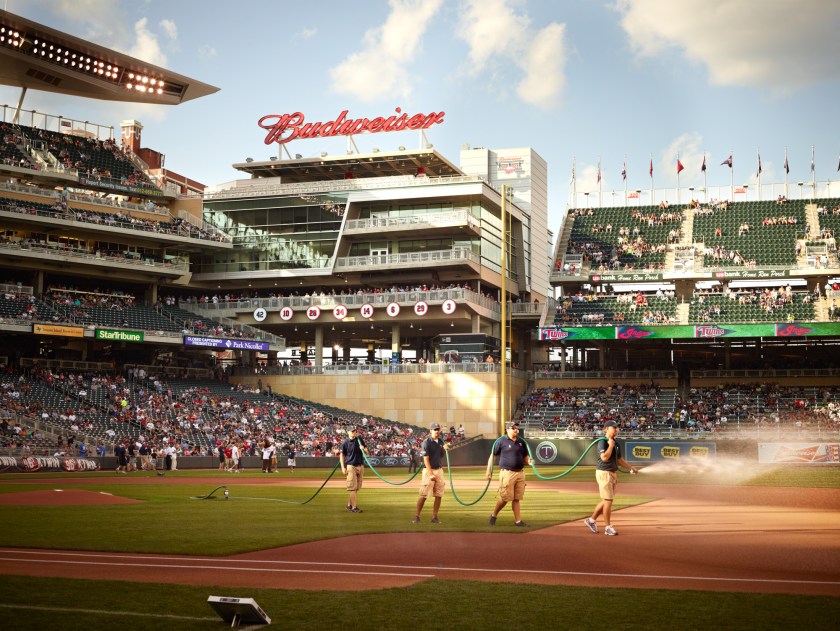 Larry DiVito and groundskeeping crew for the Minnesota Twins, Minneapolis, 2013; from Fantasy Life: Baseball and the American Dream (Tabitha Soren/Aperture, 2017)