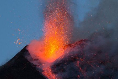 SICILY, ITALY - FEBRUARY 28: Mount Etna, spewing strombolian explosions on February 28, 2017 in Sicily, Italy.

Mount Etna in Sicily, Italy is erupting after being mostly dormant for the last two years. Considered one of the most active volcanos in the world, it blew its top and spewed bright orange lava into the sky on Monday night. There is no direct danger to the towns or airport on the island but authorities will continue to monitor the growing ash cloud.

PHOTOGRAPH BY Marco Restivo / Barcroft Images

London-T:+44 207 033 1031 E:hello@barcroftmedia.com -
New York-T:+1 212 796 2458 E:hello@barcroftusa.com -
New Delhi-T:+91 11 4053 2429 E:hello@barcroftindia.com www.barcroftimages.com (Photo credit should read Marco Restivo / Barcroft Images / Barcroft Media via Getty Images)