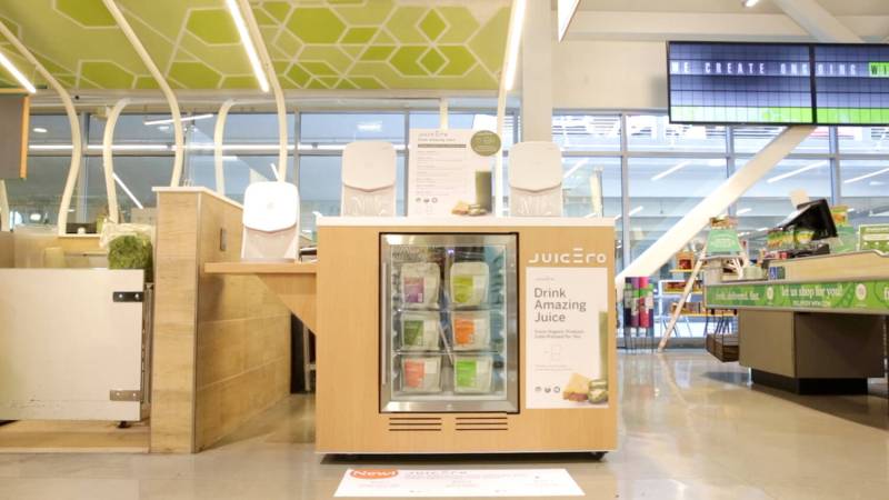 Juicero's proprietary produce packs on display for sale at Whole Foods. (Juicero)