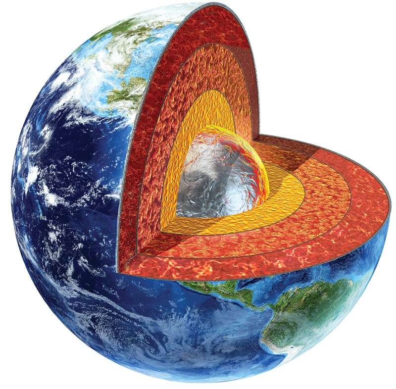 Cross section of planet Earth showing the crust, outer mantle, inner mantle, outer core, and inner core, made by solid iron and nickel. (Getty Images)