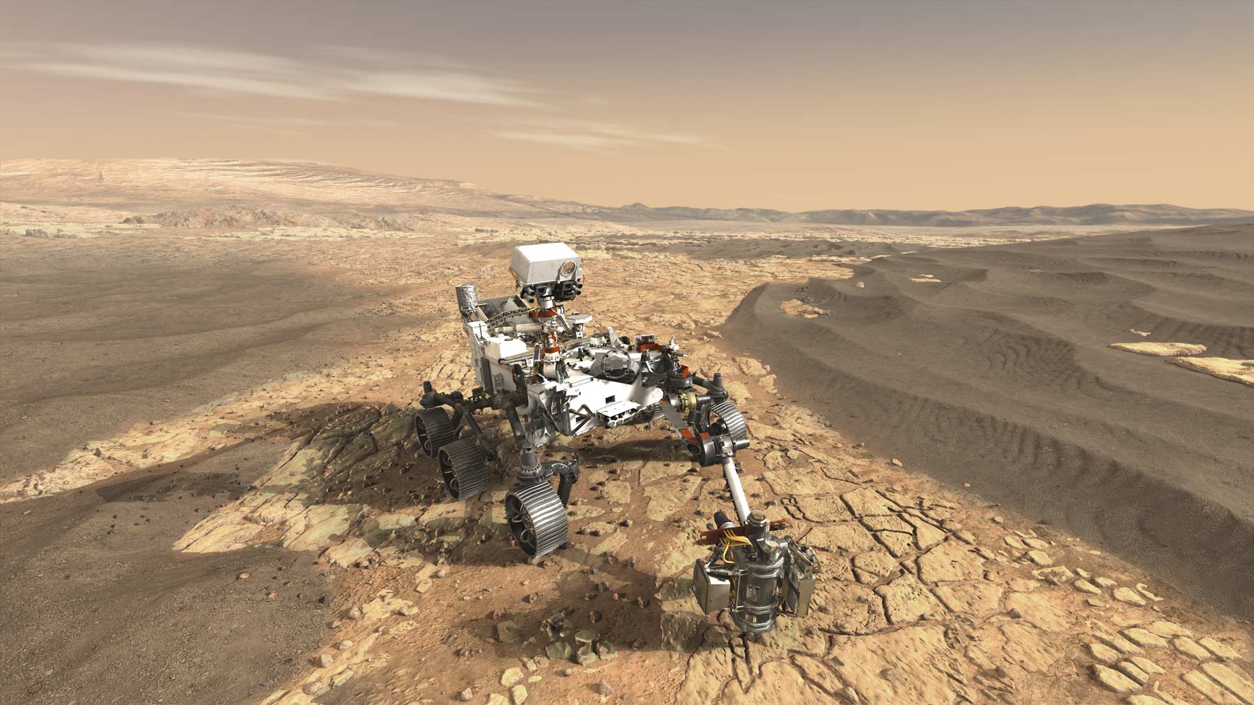 This artist's concept depicts NASA's Mars 2020 rover on the surface of Mars. (NASA)