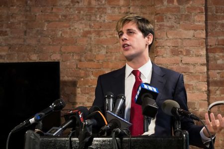 Milo Yiannopoulos speaks during a press conference, February 21, 2017 in New York City. After comments he made regarding pedophilia surfaced in an online video, Yiannopoulos resigned from his position at Brietbart News, was uninvited to speak at the Conservative Political Action Conference (CPAC) and lost a major book deal with Simon & Schuster. (Drew Angerer/Getty Images)