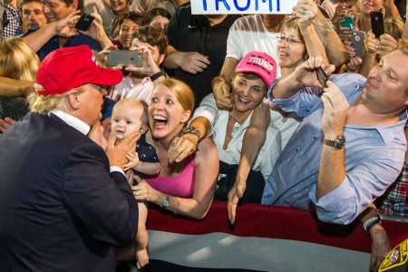 Donald Trump greets supporters after his rally at Ladd-Peebles Stadium on August 21, 2015 in Mobile, Alabama. The Trump campaign used information unwittingly gleaned from social media to find vulnerable voters  needed to win. (by Mark Wallheiser/Getty Images)