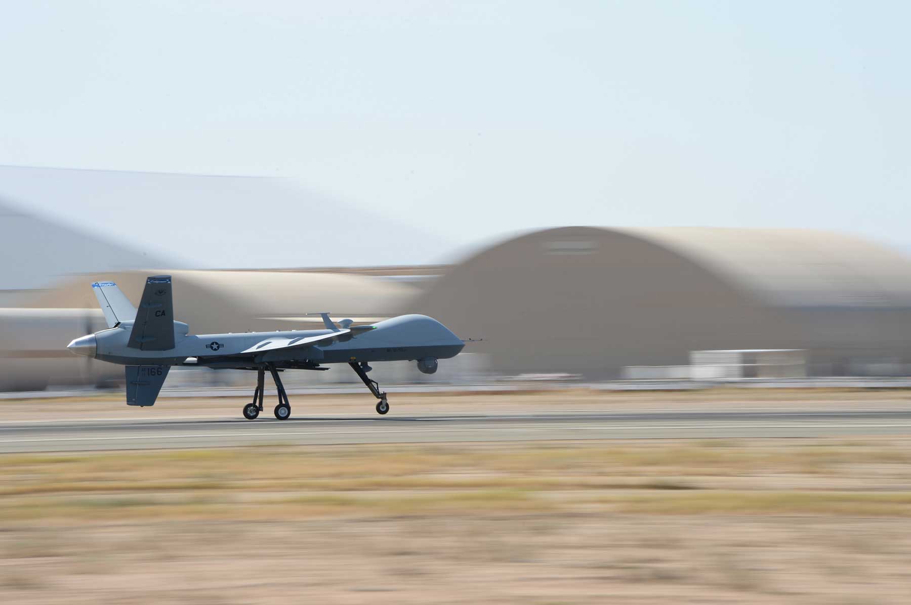 The 163rd Reconnaissance Wing flies the MQ‐9 Reaper in the airspace over the Southern California Logistics Airport in Victorville, Calif., July 30, 2014. (Air National Guard photo by Senior Airman Michael Quiboloy/Released)