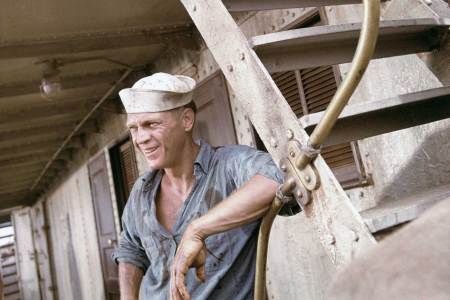 American actor Steve McQueen dressed as a sailor in a movie still from the 1966 film Sand Pebbles, directed by Robert Wise. (Getty Images)