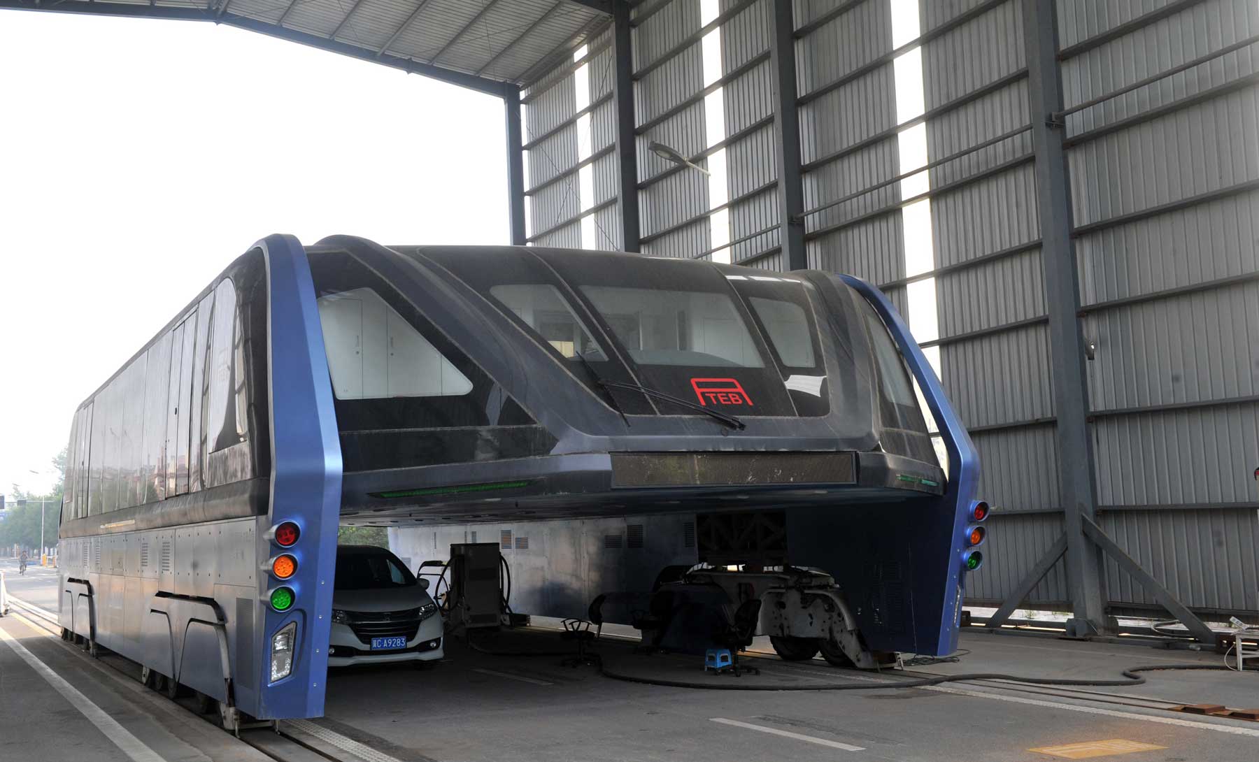 Development for the Transit Elevated Bus in Qinhuangdao, Hebei Province of China was halted. (Han Bing/CHINA NEWS SERVICE/VCG via Getty Images)