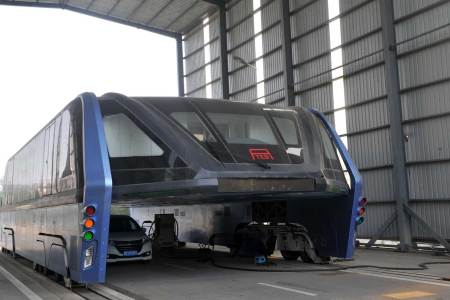 Development for the Transit Elevated Bus in Qinhuangdao, Hebei Province of China was halted. (Han Bing/CHINA NEWS SERVICE/VCG via Getty Images)